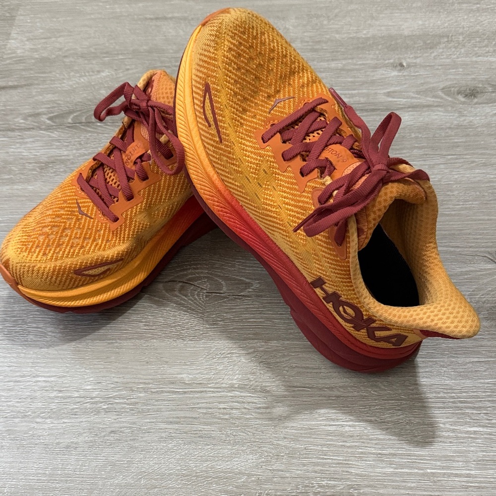 Hoka Vibrant Orange and Red Sneakers
